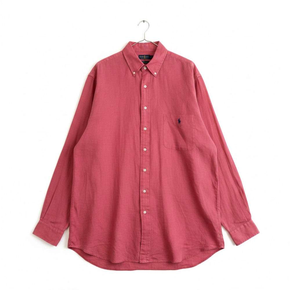 Ralph Lauren Ocean Wash 100% Linen Long Sleeve Button-Down Shirt, Pink, 2XLT